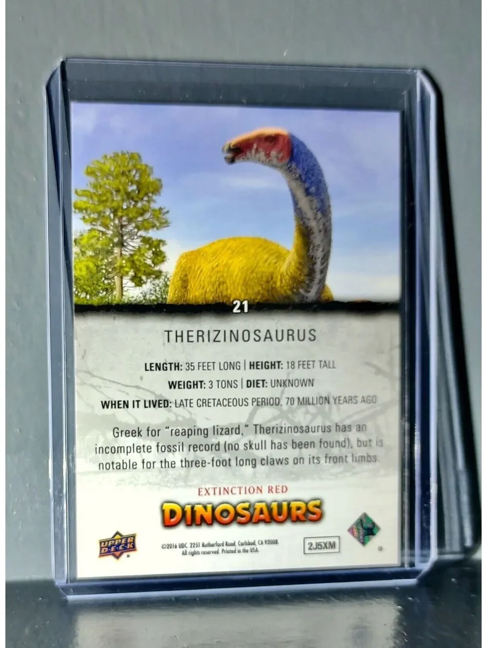 2015 Upper Deck Dinosaurs Therizinosaurus Extinction Red Parallel #21 Card